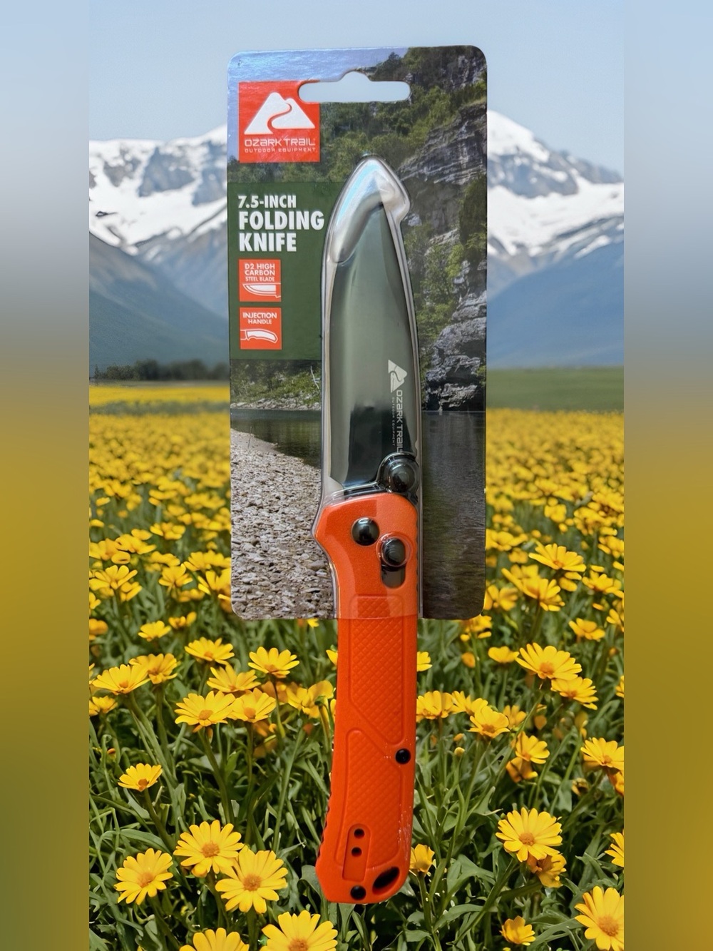 OZARK TRAIL 7.5" Folding Knife D2  Blade, Slide Lock Orange New Unopened